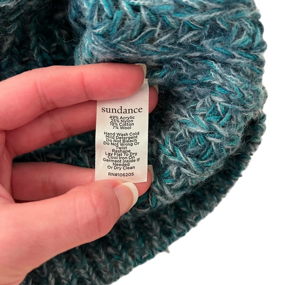 NWT Teal Blue Sundance Marlyse Chunky‎ Cable Knit V Neck Sweater SZ M Fisherman